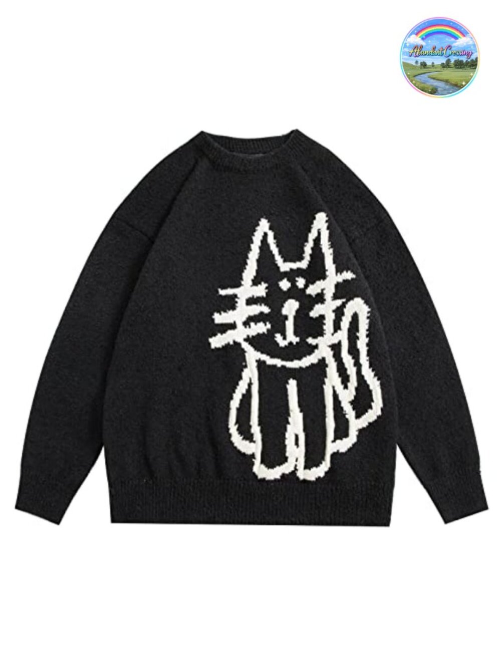 Cute Printed Oversized Pullover Sweater Cozy Knit Cat Graphic Long Sleeve